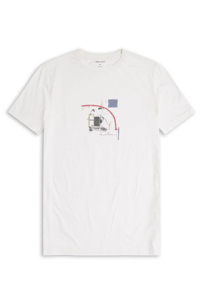 Off White Soft Fabric Abstract Design Short Sleeve Tee