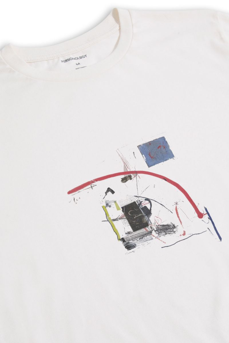 Off White Soft Fabric Abstract Design Short Sleeve Tee