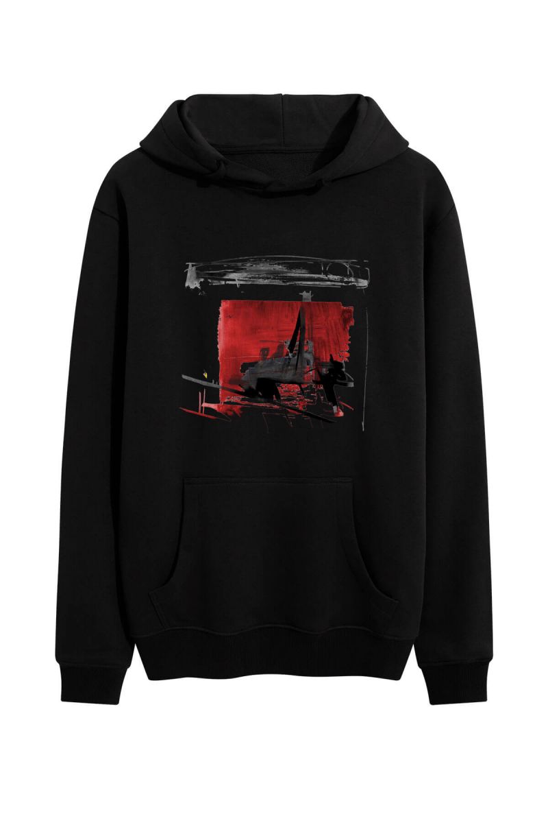 Black Premium Cotton Abstract Design Pullover Hoodie