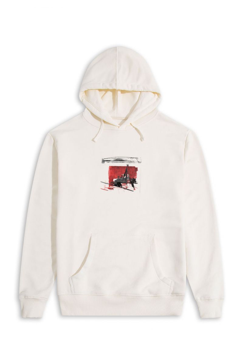 Ecru Premium Cotton Abstract Design Pullover Hoodie