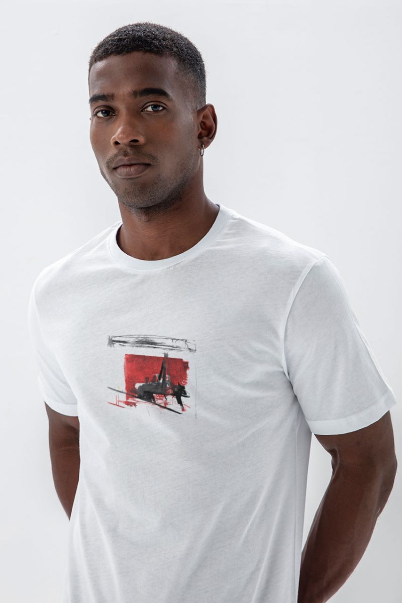 White Soft Fabric Abstract Design Short Sleeve Tee