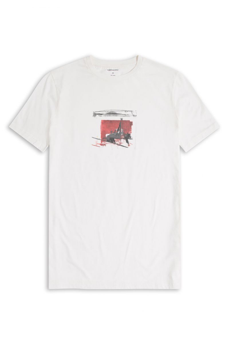 Off White Soft Fabric Abstract Design Short Sleeve Tee