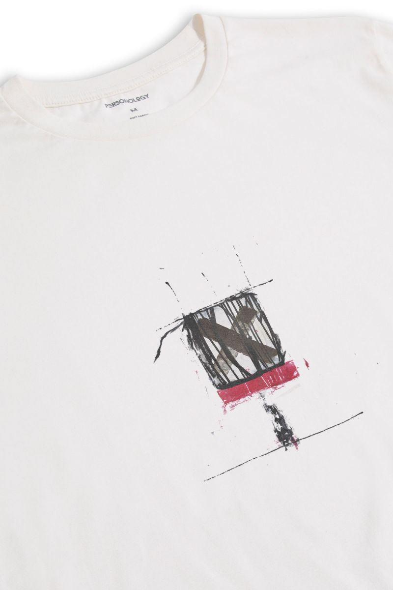 Off White Soft Fabric Abstract Design Short Sleeve Tee