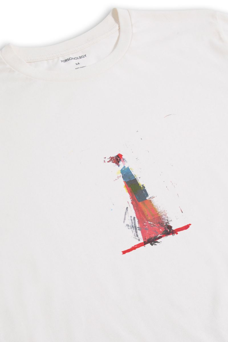 Off White Soft Fabric Abstract Design Short Sleeve Tee