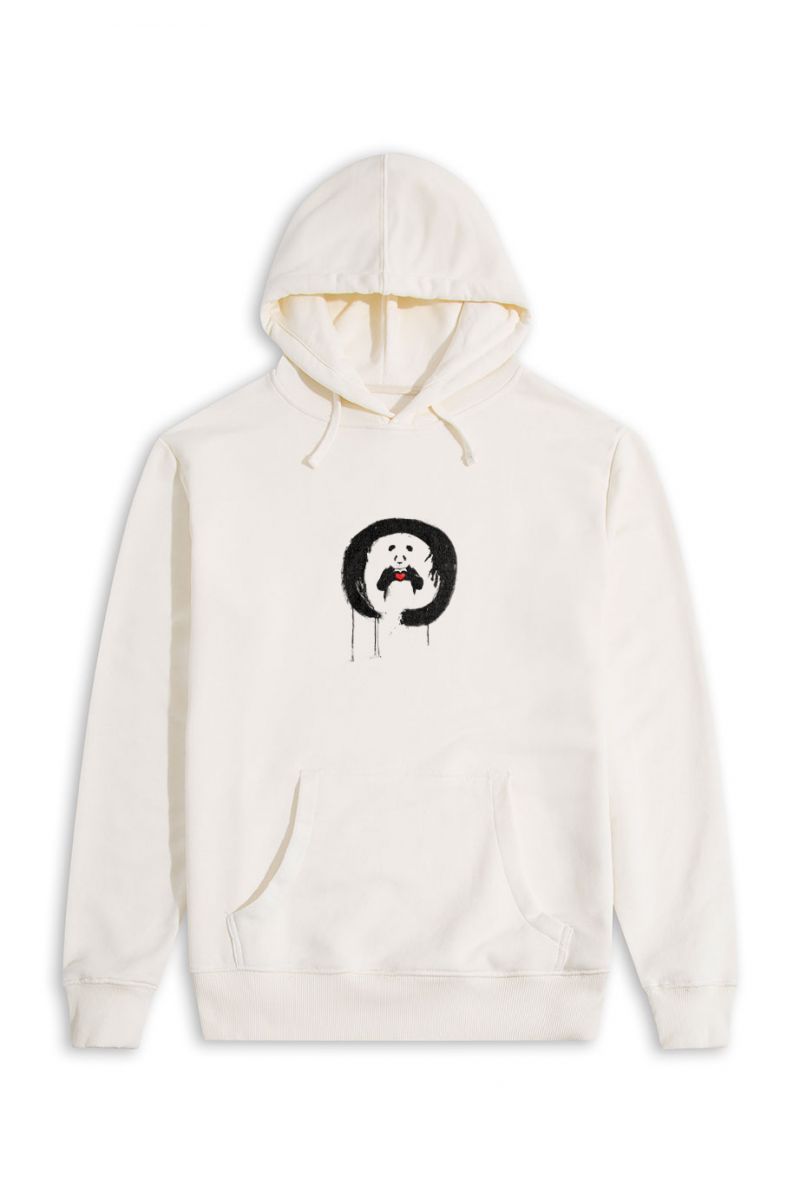 Ecru Premium Cotton Panda Design Pullover Hoodie