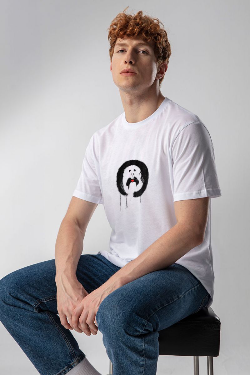 White Soft Fabric Panda Design Short Sleeve Tee