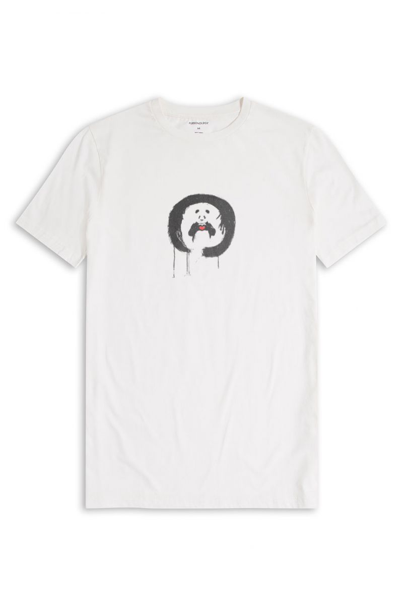 Off White Soft Fabric Panda Design Short Sleeve Tee