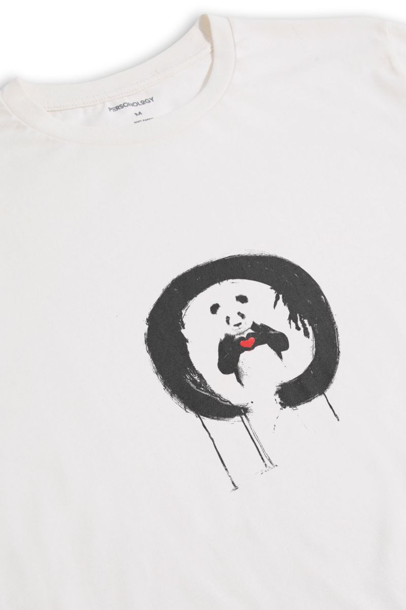 Off White Soft Fabric Panda Design Short Sleeve Tee