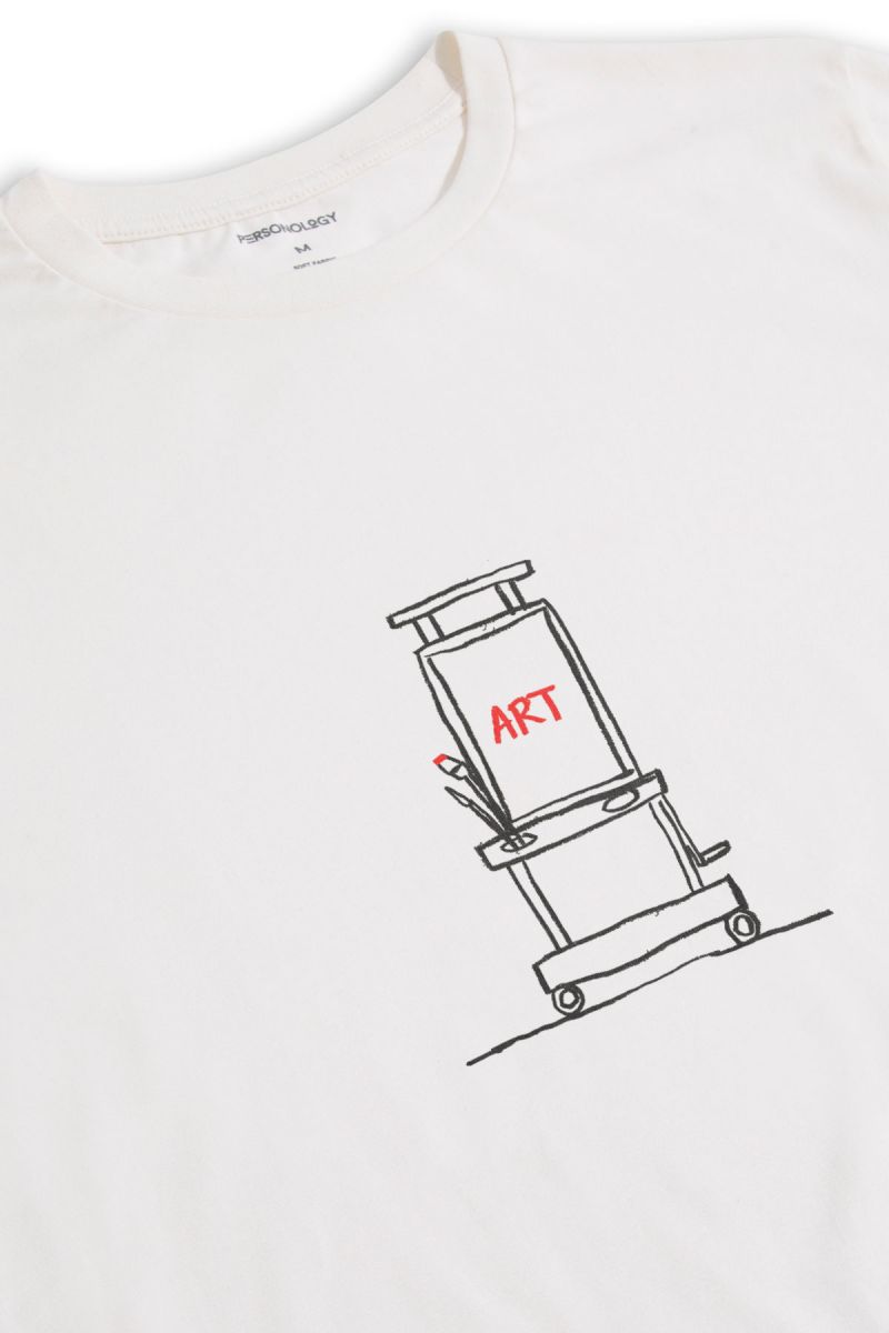 Off White Soft Fabric Art Design Short Sleeve Tee