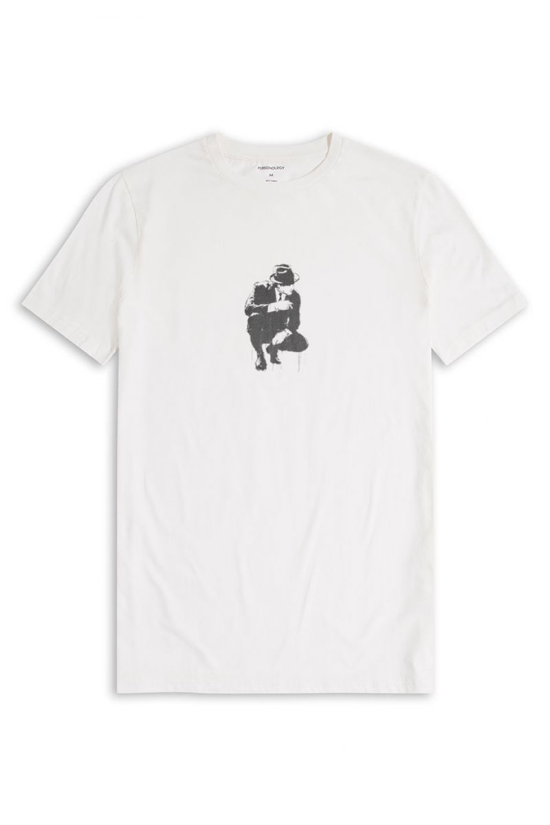 Off White Soft Fabric Abstract Design Short Sleeve Tee