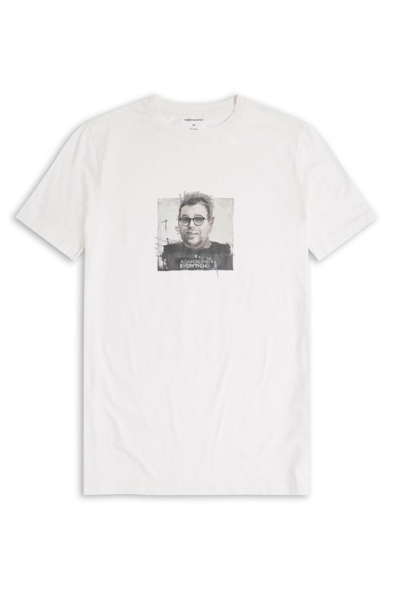 Off White Soft Fabric Adam Runs Everything Design Short Sleeve Tee