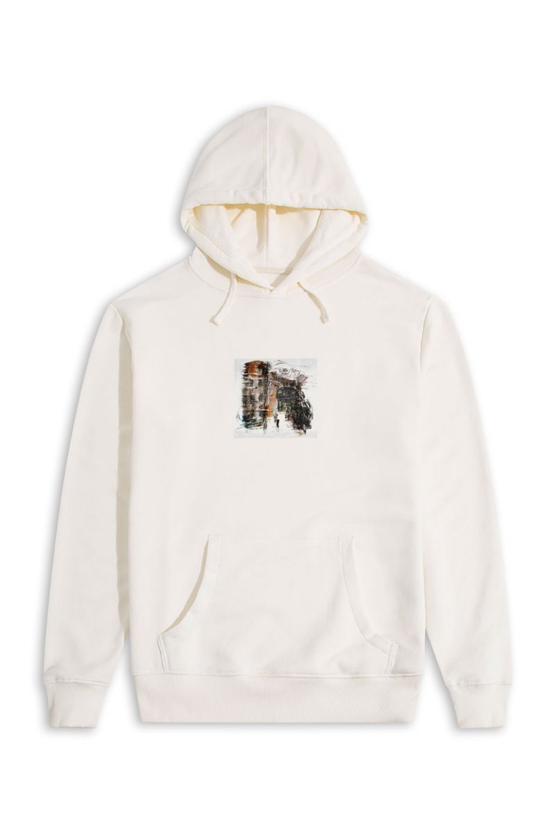 Ecru Premium Cotton Abstract Design Pullover Hoodie