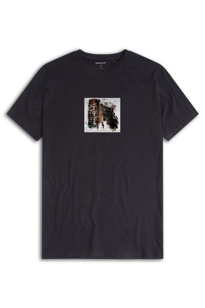 Black Soft Fabric Abstract Design Short Sleeve Tee