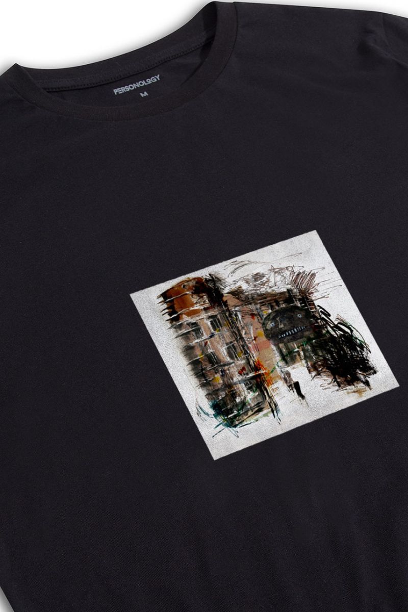 Black Soft Fabric Abstract Design Short Sleeve Tee