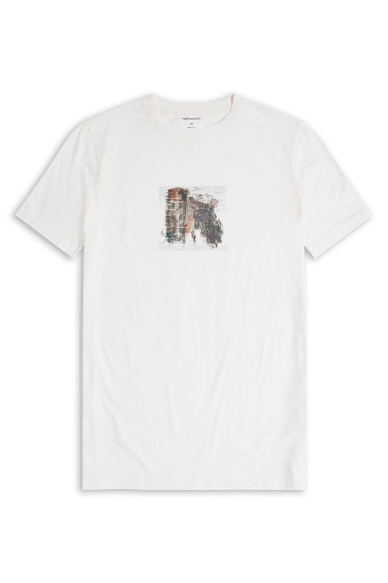 Off White Soft Fabric Abstract Design Short Sleeve Tee
