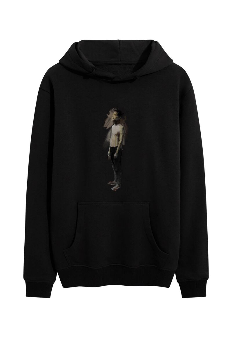 Black Premium Cotton Human Design Pullover Hoodie