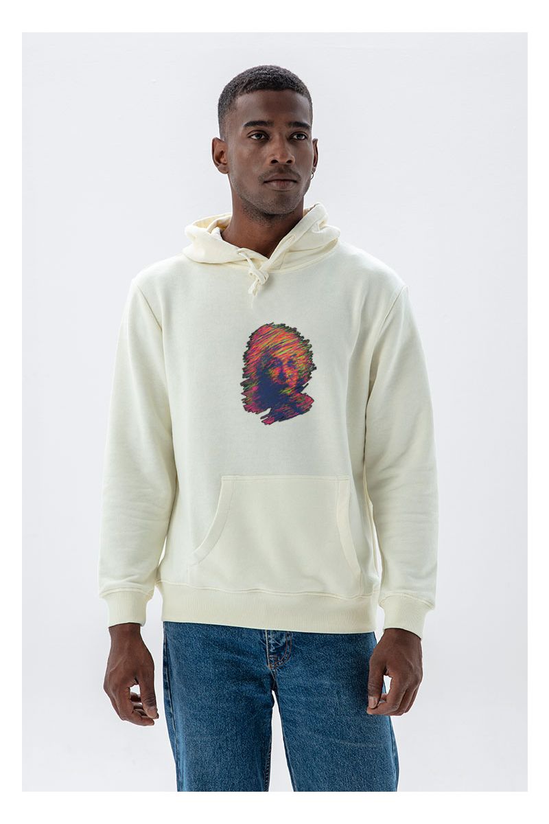 Ecru Premium Cotton Einstein Design Pullover Hoodie