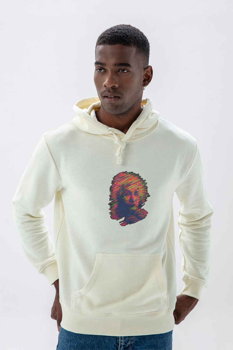 Ecru Premium Cotton Einstein Design Pullover Hoodie