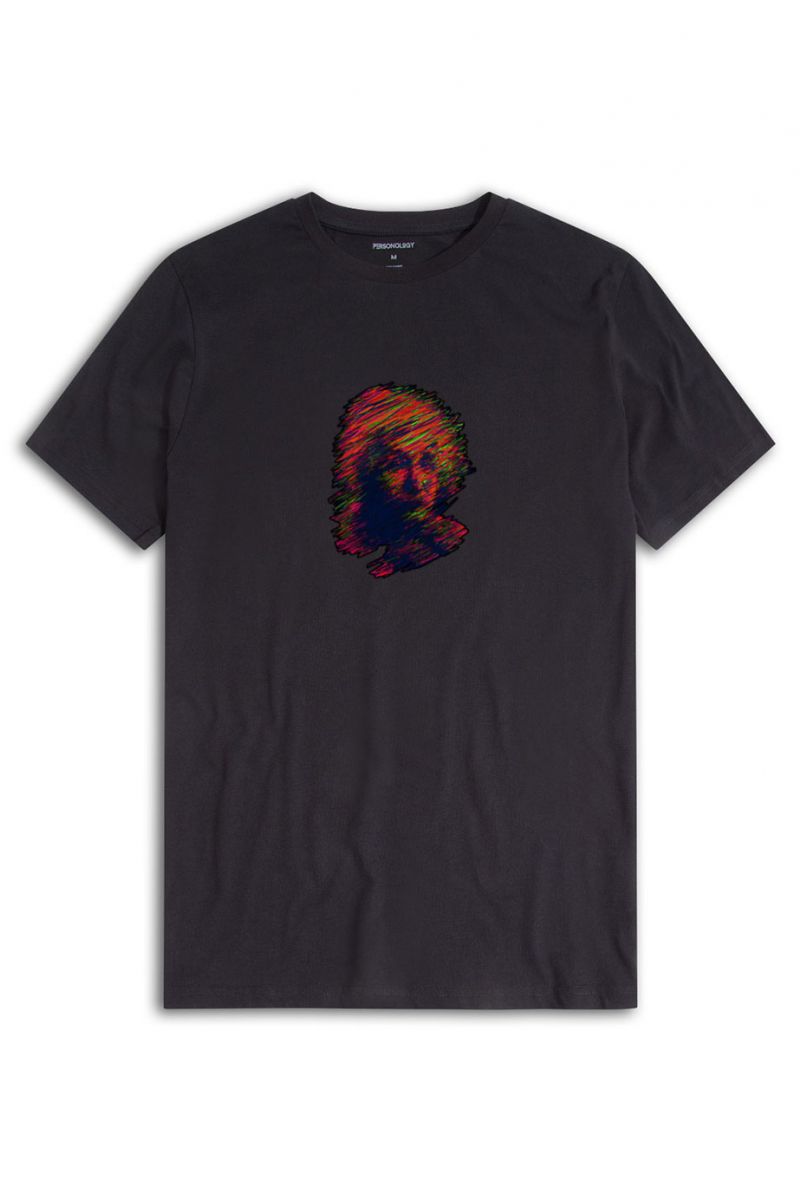 Black Soft Fabric Einstein Design Short Sleeve Tee