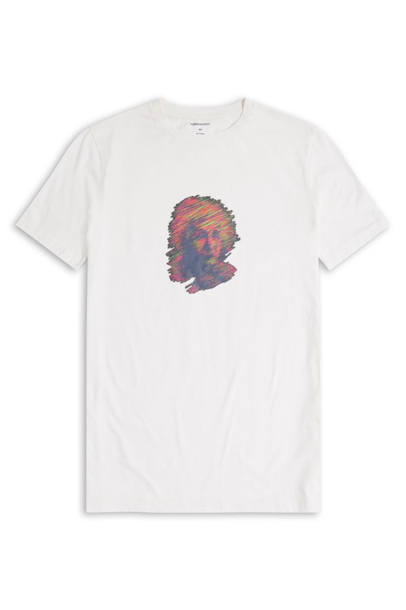 Off White Soft Fabric Einstein Design Short Sleeve Tee