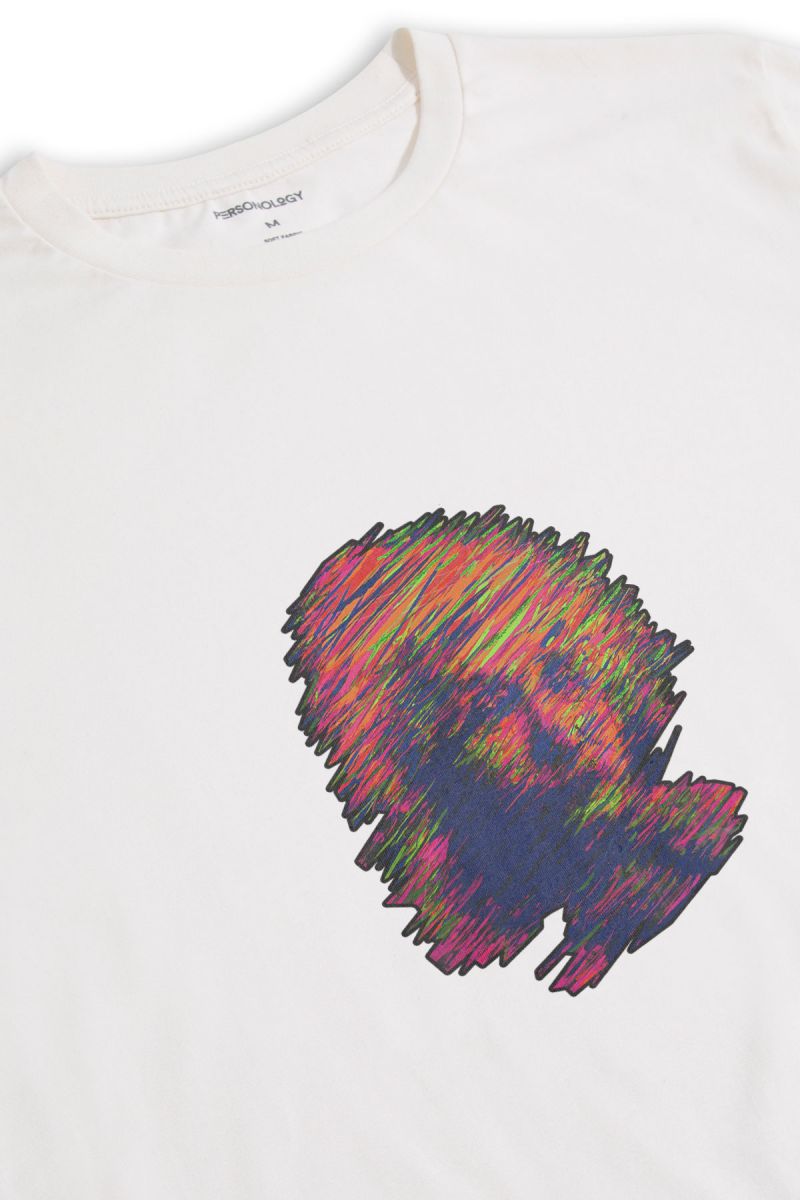 Off White Soft Fabric Einstein Design Short Sleeve Tee