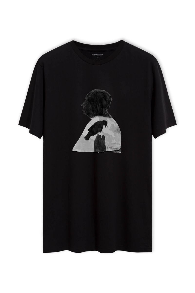 Black Soft Fabric Alfred Hitchcock Design Short Sleeve Tee