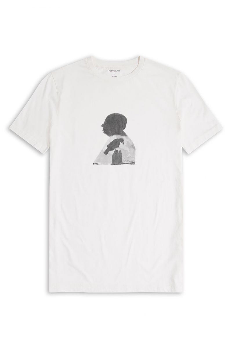Off White Soft Fabric Alfred Hitchcock Design Short Sleeve Tee