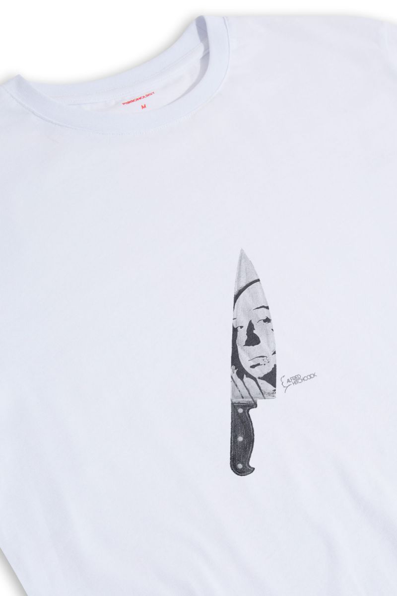 White Soft Fabric Alfred Hitchcock Design Short Sleeve Tee