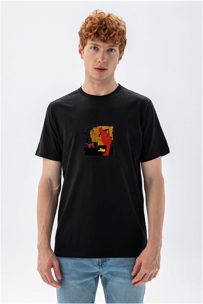 Black Soft Fabric Alfred Hitchcock Design Short Sleeve Tee
