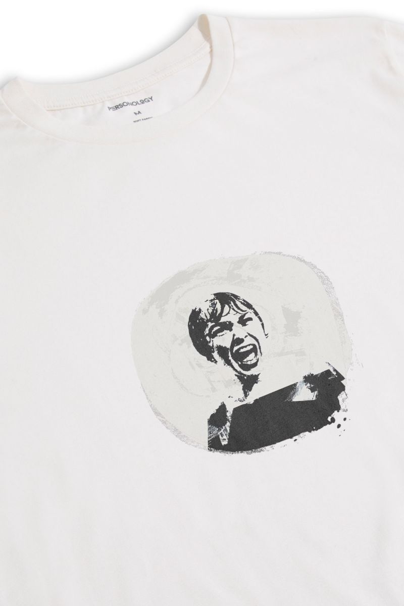 Off White Soft Fabric Scream Design Short Sleeve Tee