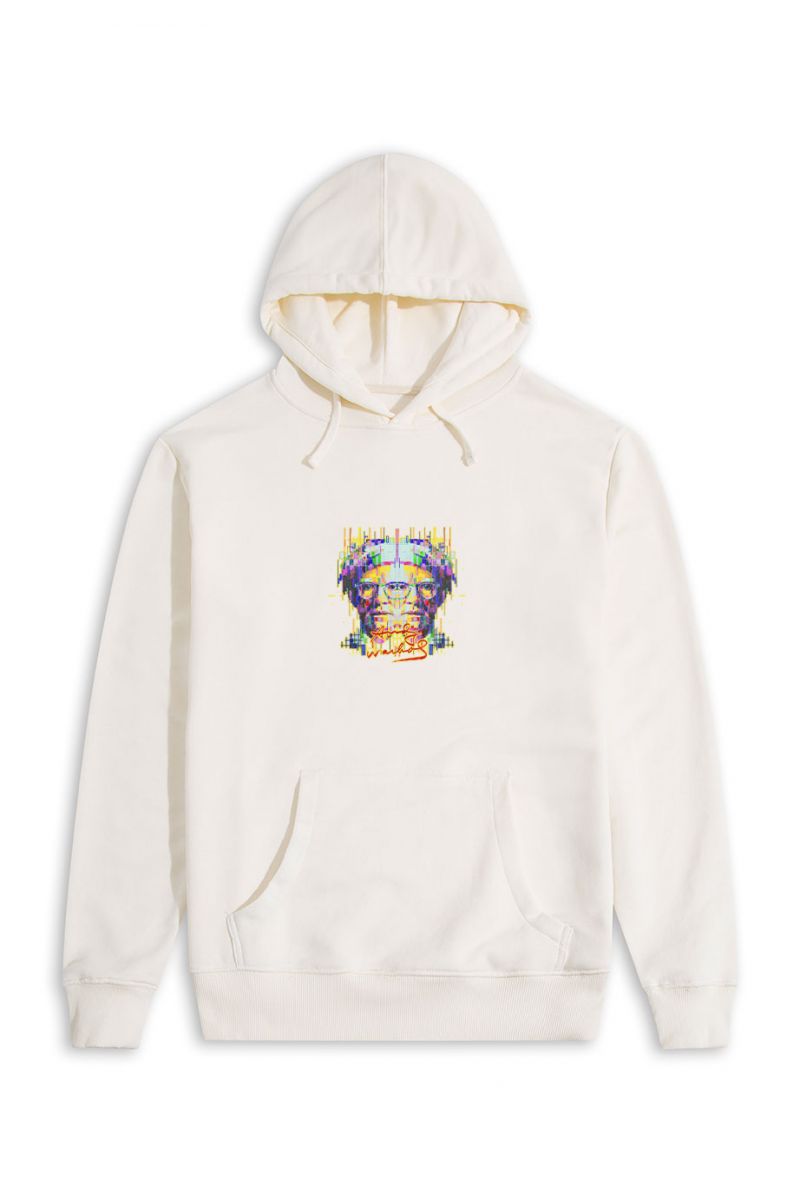 Ecru Premium Cotton Pop Art Face Design Pullover Hoodie