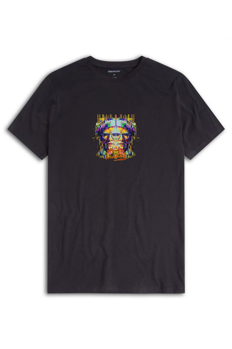 Black Soft Fabric Pop Art Face Design Short Sleeve Tee