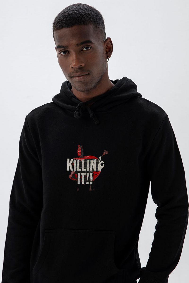 Black Premium Cotton Killing It Design Pullover Hoodie
