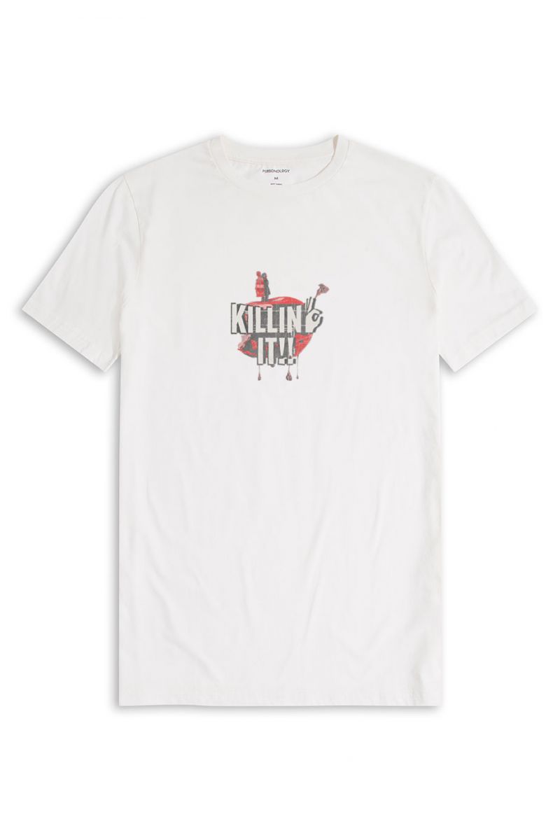 Off White Soft Fabric Killing It Design Short Sleeve Tee