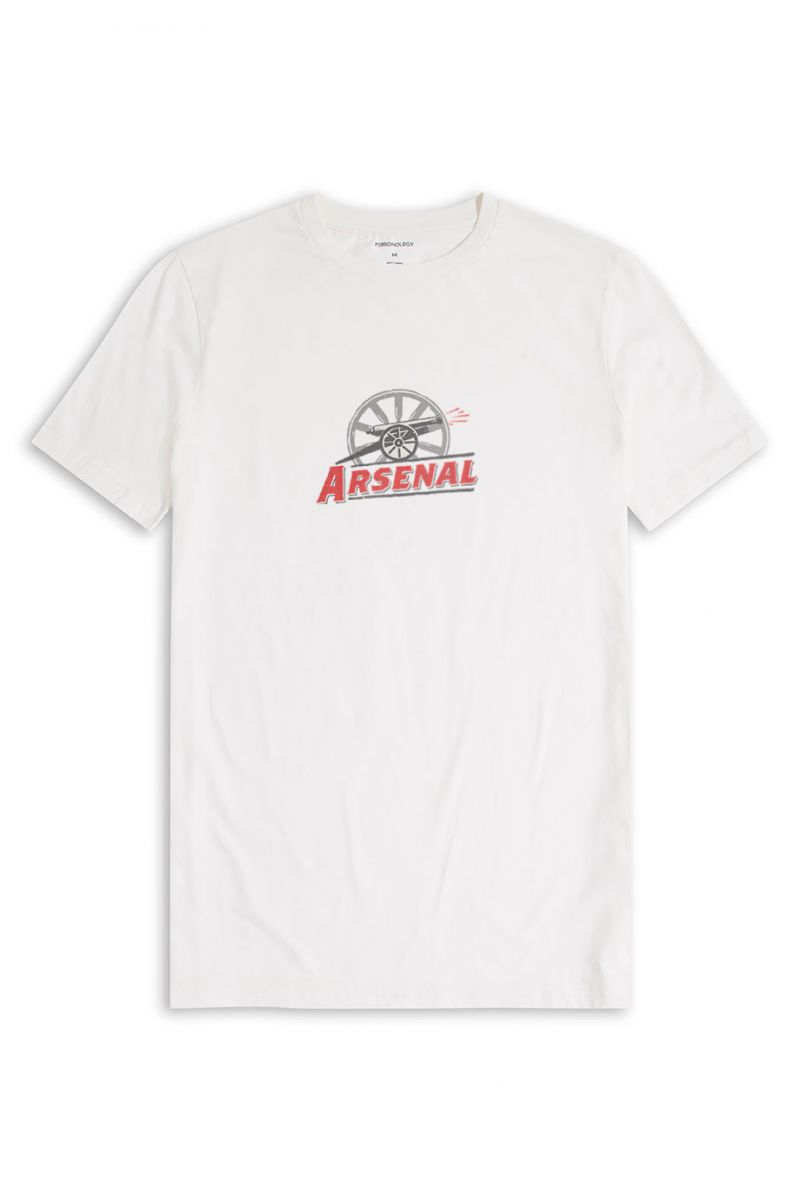 Off White Soft Fabric Arsenal Design Short Sleeve Tee