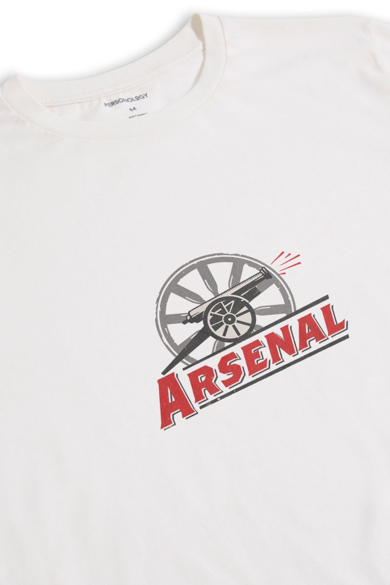 Off White Soft Fabric Arsenal Design Short Sleeve Tee