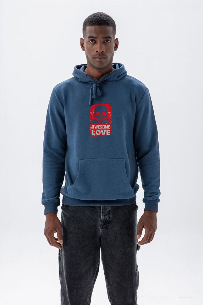 Navy Premium Cotton Awesome Love Design Pullover Hoodie