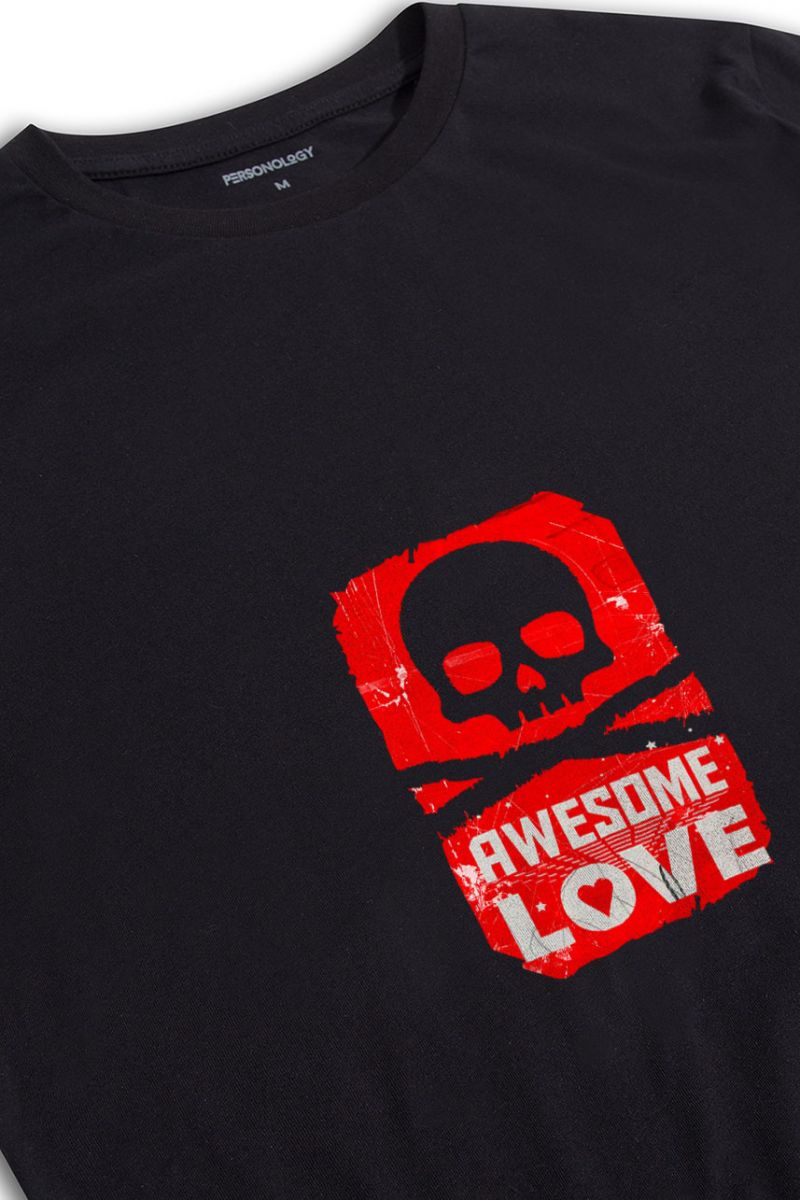 Black Soft Fabric Awesome Love Design Short Sleeve Tee