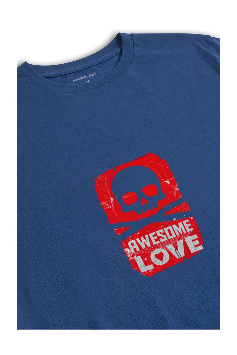 Navy Soft Fabric Awesome Love Design Short Sleeve Tee