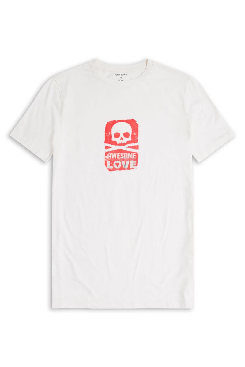 Off White Soft Fabric Awesome Love Design Short Sleeve Tee