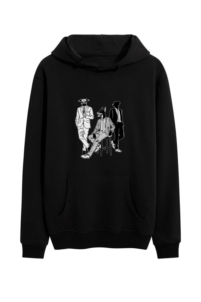 Black Premium Cotton Abstract Design Pullover Hoodie