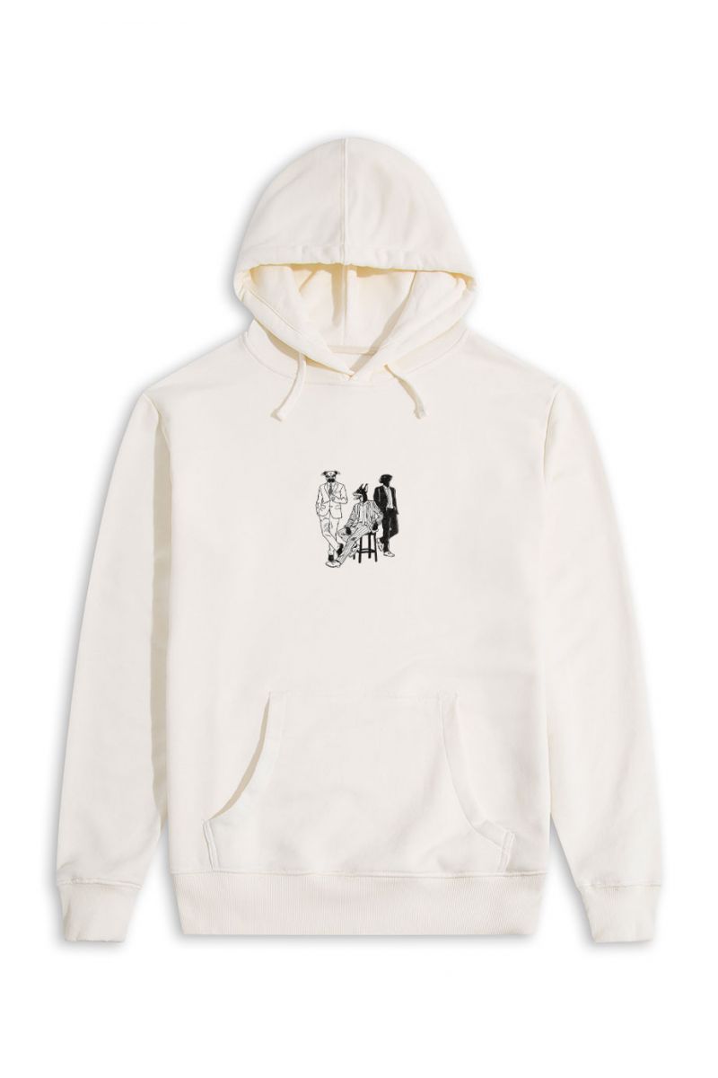 Ecru Premium Cotton Abstract Design Pullover Hoodie