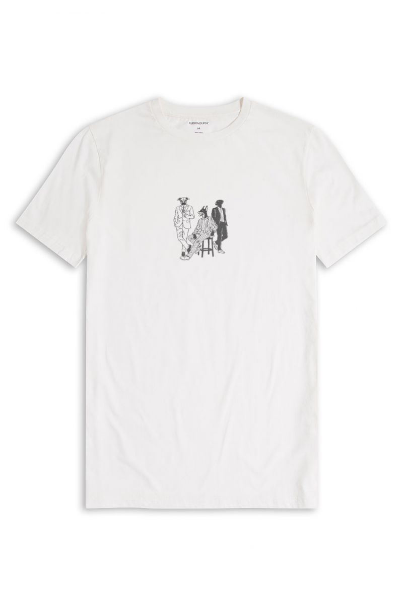 Off White Soft Fabric Abstract Design Short Sleeve Tee