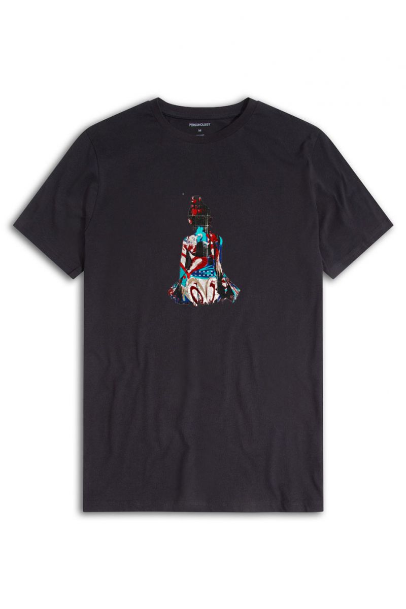 Black Soft Fabric Geisha Design Short Sleeve Tee