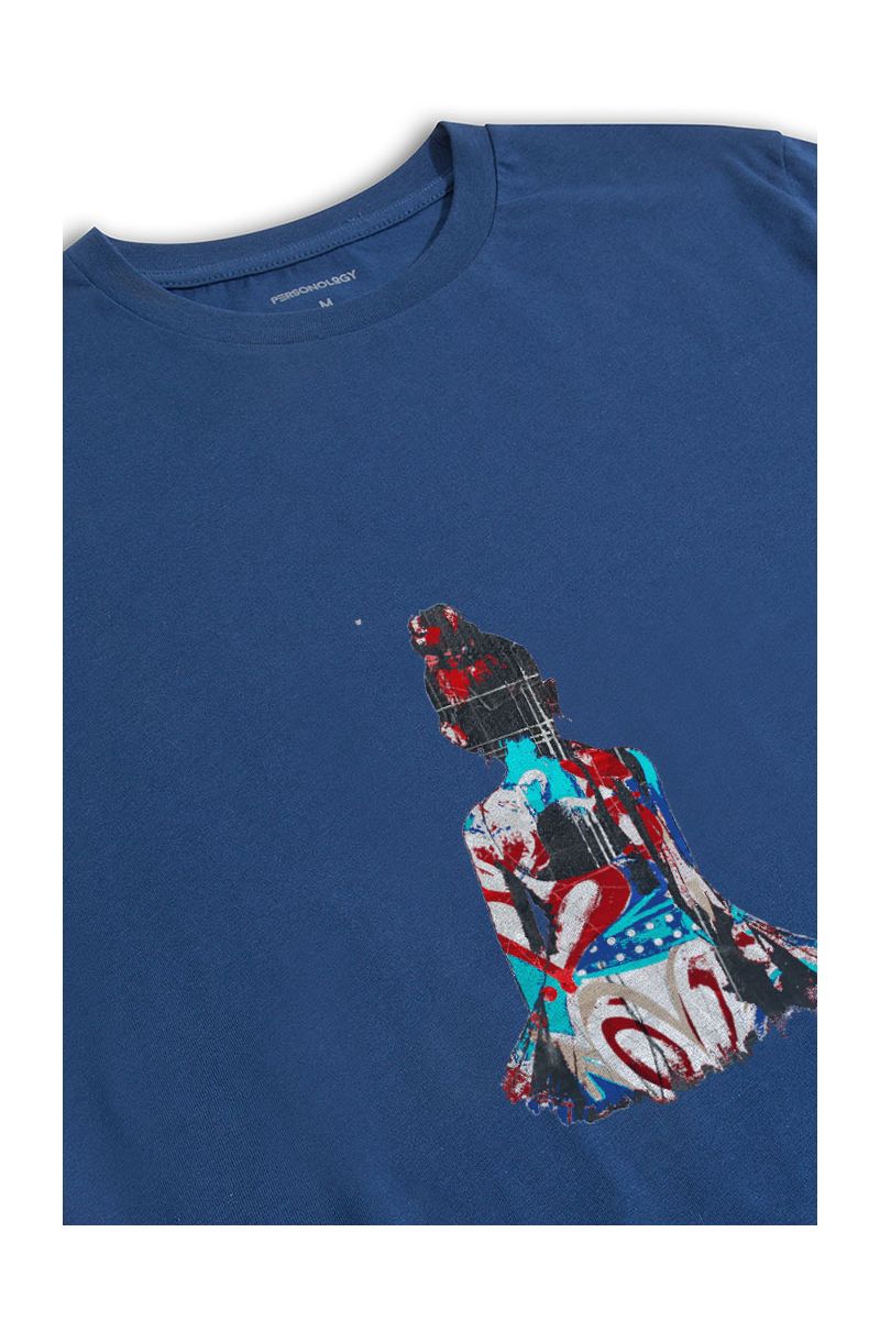 Navy Soft Fabric Geisha Design Short Sleeve Tee