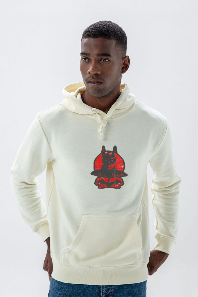 Ecru Premium Cotton Batman Design Pullover Hoodie