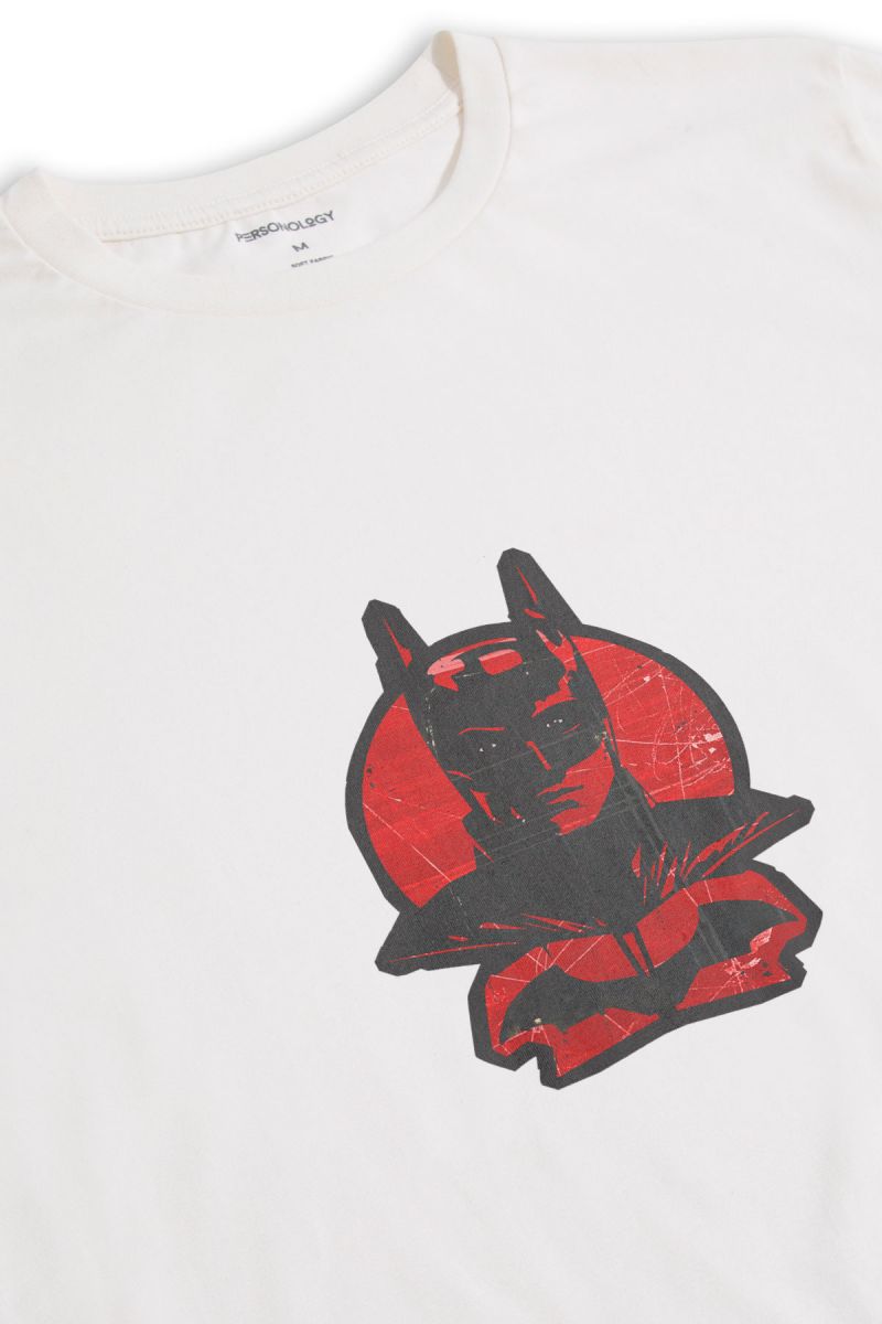 Off White Soft Fabric Batman Design Short Sleeve Tee