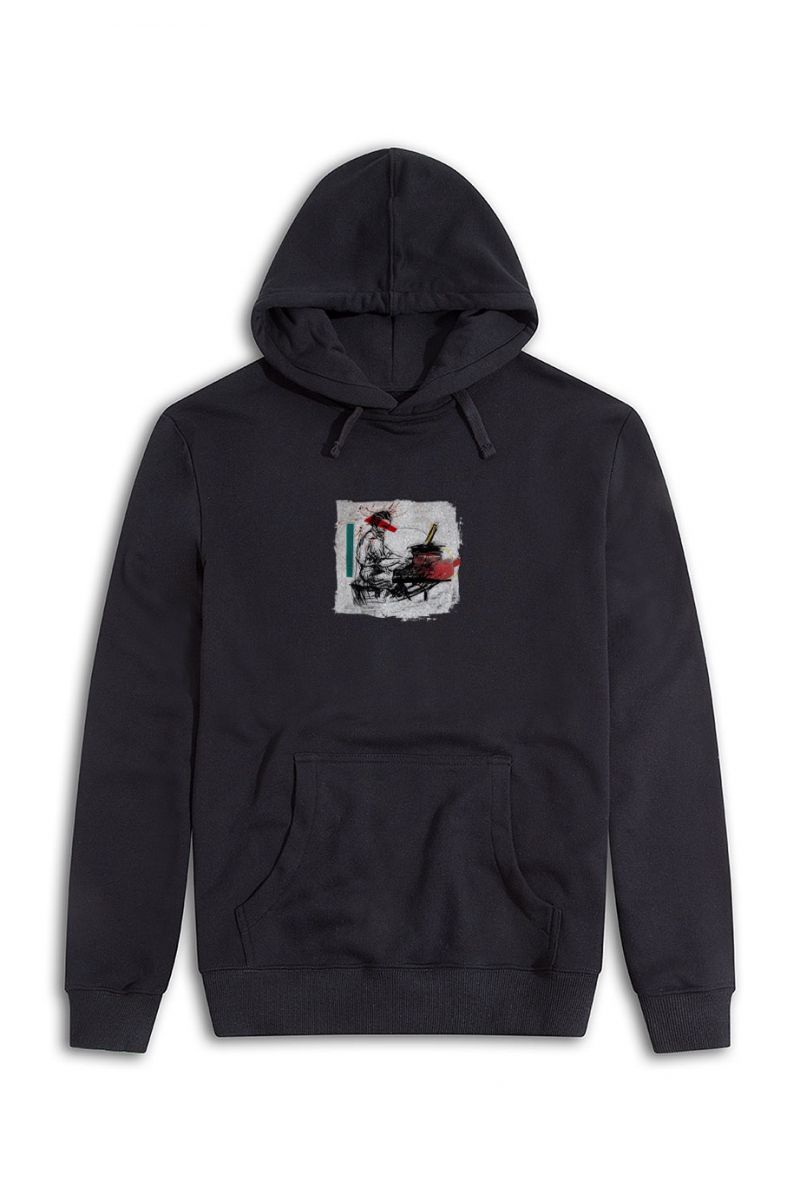 Black Premium Cotton Samurai Design Pullover Hoodie