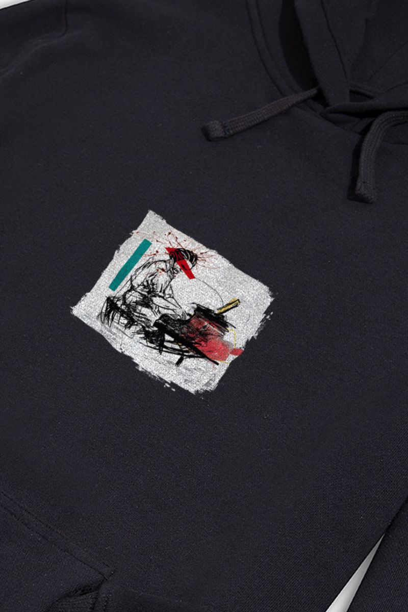 Black Premium Cotton Samurai Design Pullover Hoodie