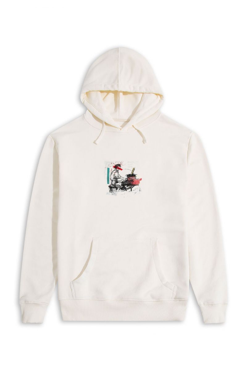 Ecru Premium Cotton Samurai Design Pullover Hoodie